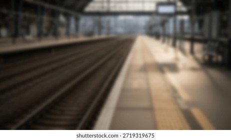 Empty Train Station Platform with Misty Morning Commute Ambience.