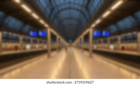 Empty Train Station Platforms at Dusk with Journey Begins.