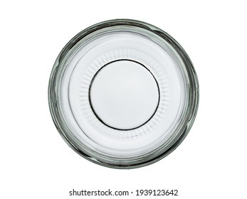 Empty Transparent Glass Jar Without A Lid. Isolated On A White Background. Close-up, Top View