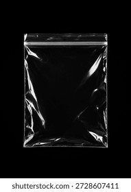 Empty Transparent Zip Lock Plastic Bag on Black Background