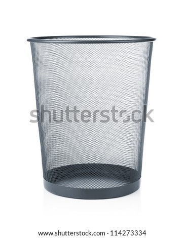 Empty trash, garbage bin isolated on white background