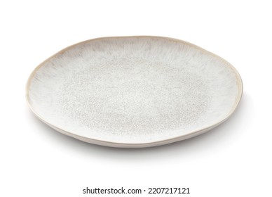 Empty trendy handmade ceramic dish isolated on white - Shutterstock ID 2207217121