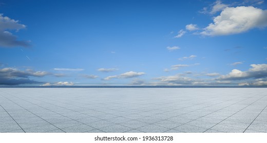 Empty triangle shape stone tiles floor with sky . - Shutterstock ID 1936313728