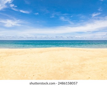 Empty tropical beach and seascape,Amazing sand on beach and blue summer sky background,Aerial view beach for travel background - Powered by Shutterstock