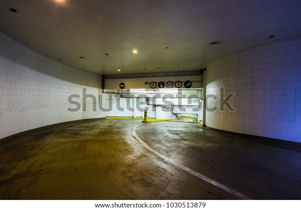 Empty underground car park\
entrance