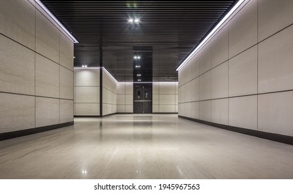 Empty Underground Corridor Under Commercial Building