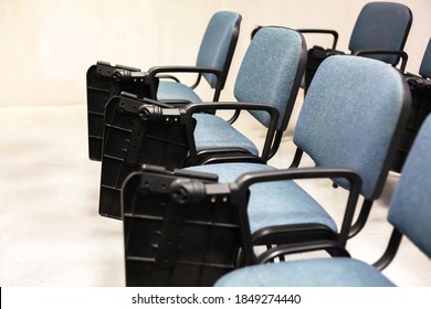 Empty University Lecture Hall Chairs Closeup No Students Present, Empty University Classroom, Auditorium Lockdown, Covid 19 Quarantine, Closed Educational Facilities, Class Dissmissed Abstract Concept