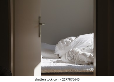 Empty Unmade Bed In The Morning