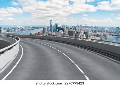 Empty urban asphalt road exterior with city buildings background. New modern highway concrete construction. Concept of way to success. Transportation logistic industry fast delivery. New York. USA. - Shutterstock ID 2276993423