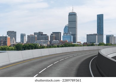 Empty urban asphalt road exterior and city buildings background  New modern highway concrete construction  Concept way to success  Transportation logistic industry fast delivery  Boston  USA 
