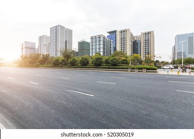 Empty urban road and buildings 