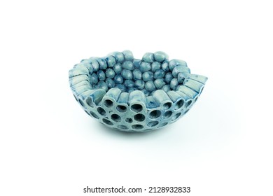 Empty Vintage Ceramics Bowl, Dish Or Crock Pot, Isolated On White Background, Side View
