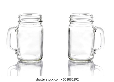 Empty Vintage Mason Jar On White Background