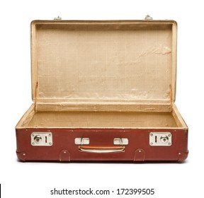 Empty Vintage Open Suitcase On White Background