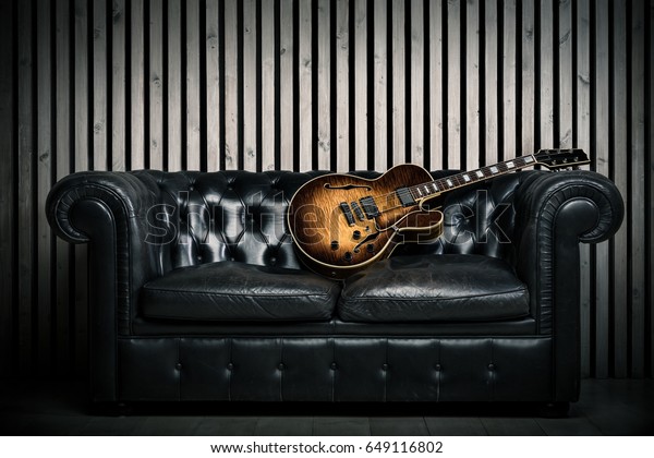 Empty Vintage Sofa Electric Guitar Modern Stock Photo Edit Now 649116802