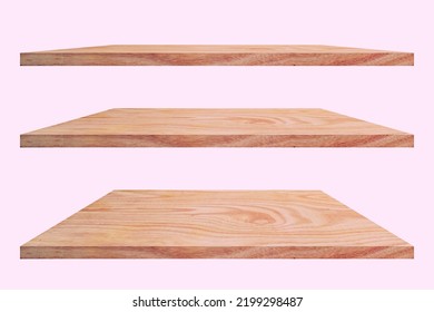 Empty Vintage Wooden Shelf Isolated On White Background. With Clipping Path