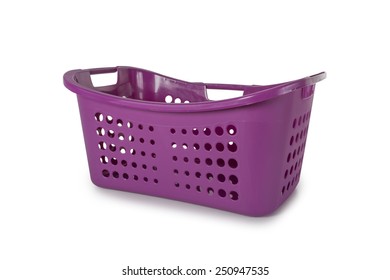 Empty Violet Laundry Basket Isolate On White Background