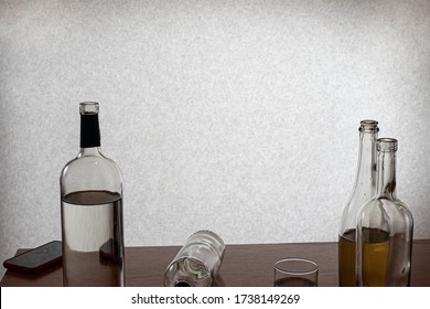 Empty Vodka Bottles. Alcoholism Is A Social Problem. Depression, Alcohol Withdrawal And Dependence.