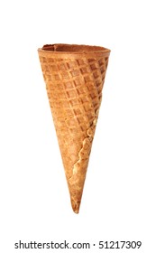 Empty Waffle Cone For Ice Cream, Isolated On A White Background.