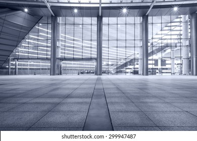 Empty Walkway In Front Of The Modern Building