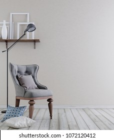 Empty wall for mockuo in classical vintage interior background, 3D rendering, 3D illustration