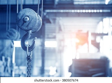 Empty Warehouse Interior With Crane Hook