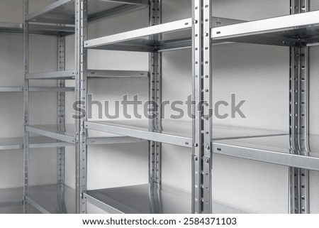 Empty warehouse racks. Storage system. Shelving unit