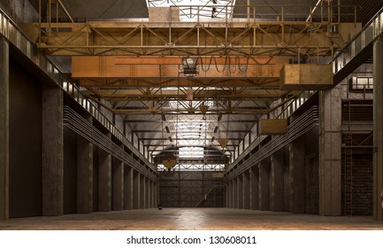 Empty Warehouse Ready To Use With Steel Crane