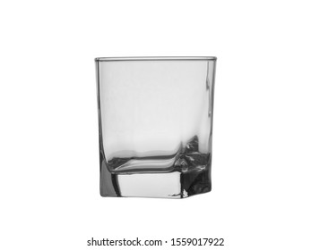 Empty Whiskey Or Brandy Glass With Thick Bottom Isolated On White Background