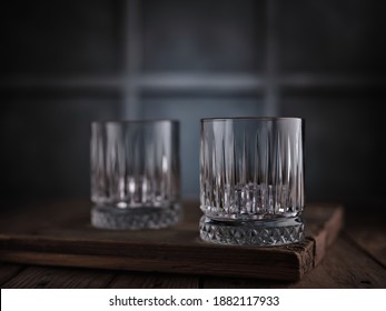 Empty Whiskey Glasses On Table