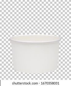 Empty, White And Blank Cardboard Or Carton Ice Cream Cup Mockup Or Mock Up Template On Isolated Background Including Clipping Path