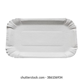 Empty White Cardboard Tray For Retail Food Packaging, Isolated On White With Clipping Path