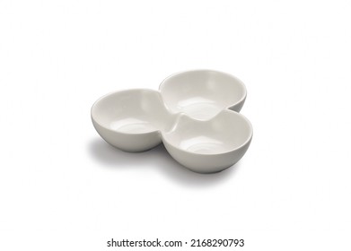 Empty White Ceramic Snack Plate, With Three Divisions, Isolated On White