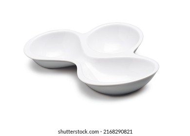 Empty White Ceramic Snack Plate, With Three Divisions, Isolated On White