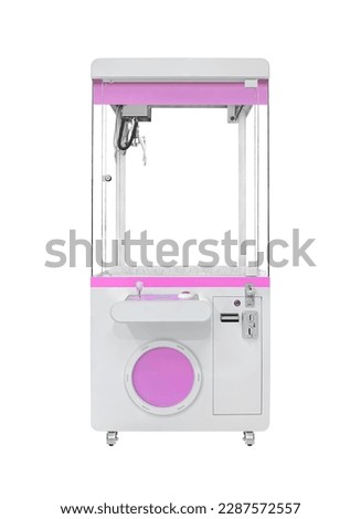 empty white claw machine decorated with pastel pink isolated on white background