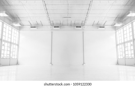 Empty White Concrete Interior Design Big Windows Loft Contemporary Conference Hall