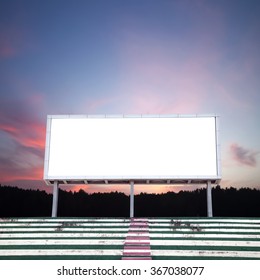 Empty White Digital Billboard Screen For Advertising In Stadium,sunset Or Sunrise Sky Background 