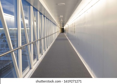 Empty White Hallway In An Airport