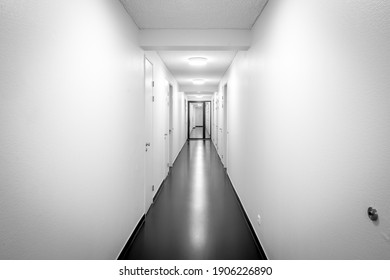 Empty White Hallway In Black And White