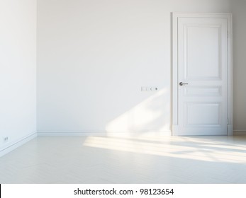 Empty White Interior With Door