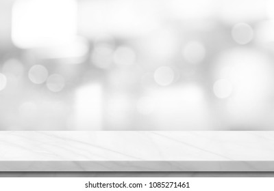 
Empty white marble over blur background, for your photo montage or product display, Space for placing items on the table, product and food display.
