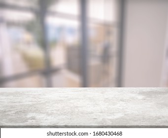 Empty White Marble Stone Table Top On An Interior Background