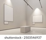 Empty white modern art gallery with picture frame