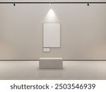 Empty white modern art gallery with picture frame