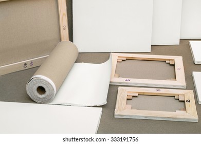 Empty white painter canvases and canvas roll - painters program