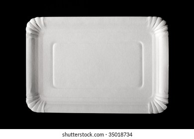 Empty White Paper Plate On Black Background