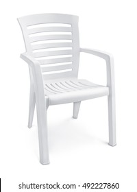 Empty White Plastic Chair Isolated On White