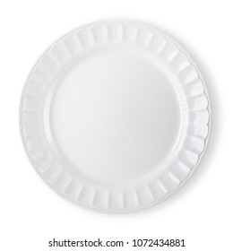 Empty White Plate Isolated On White Background, Top View