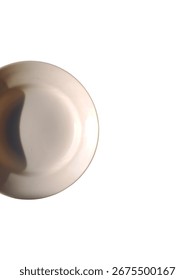 An empty white plate isolated on white background, clean dishware for dining, serving, and kitchen use.