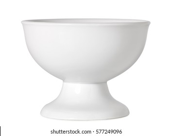 Empty White Porcelain Ice Cream Bowl Or Sundae Dish Cup Isolated On White Background Including Clipping Path.